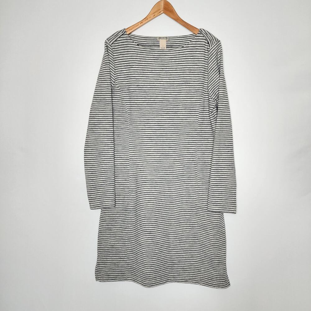 Duluth Gray Black Striped Ponte Pro Long Sleeve T Shirt Dress